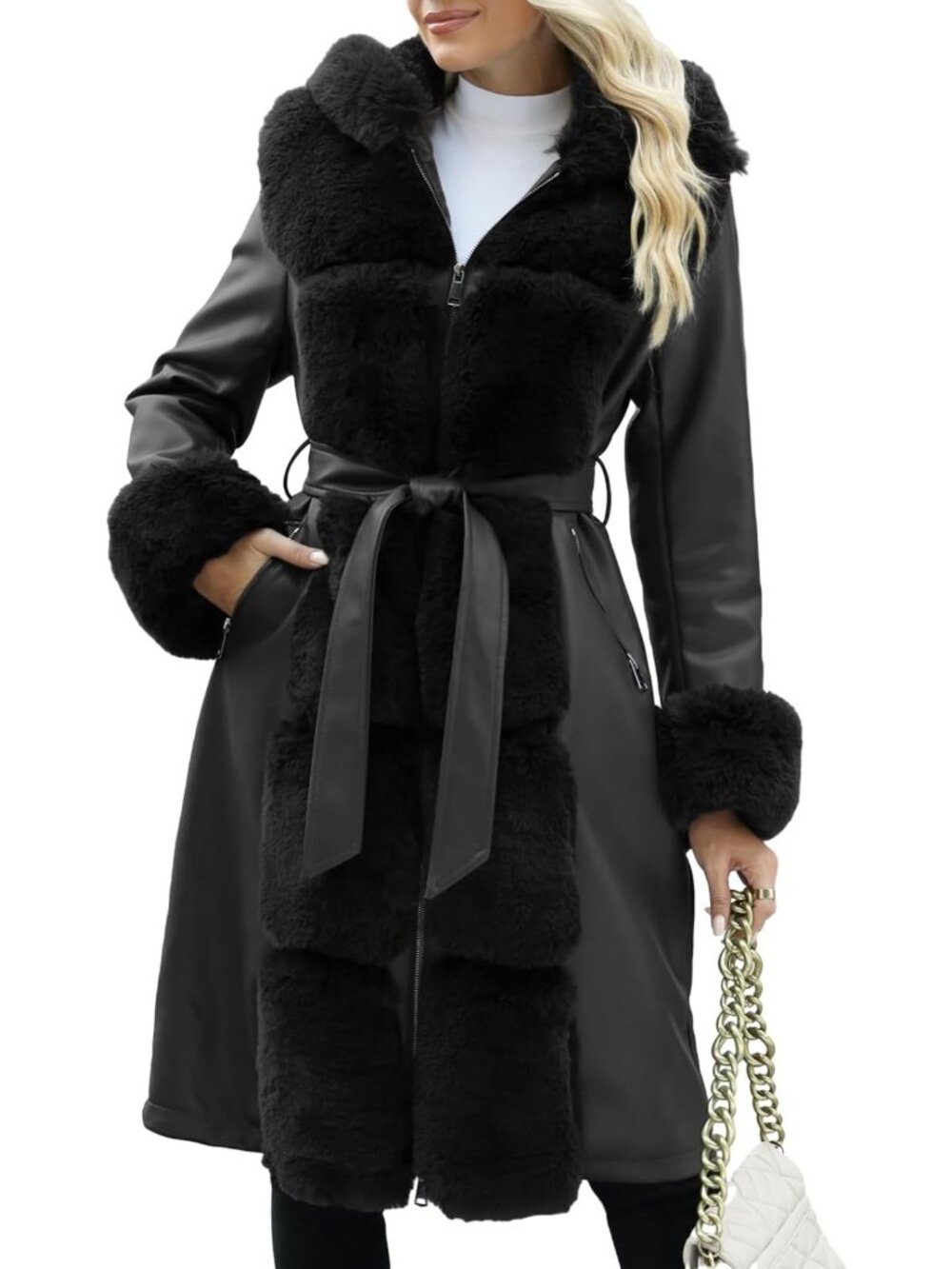 Stylish Women's Faux Leather Jacket with Furry Trim | Trendy Parka Coat